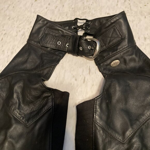 Ladies Harley Davidson Motorcycle Chaps w/ Heavy Elastic Thigh Insets - Picture 2 of 9